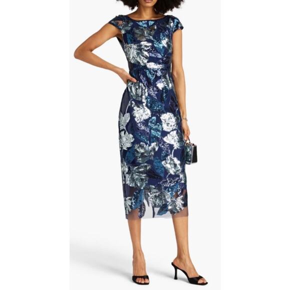 NWT MARCHESA DRESS 4 BLUE MOTHER OF THE BRIDE EVENING FORMAL WEDDING GUEST - Picture 2 of 15